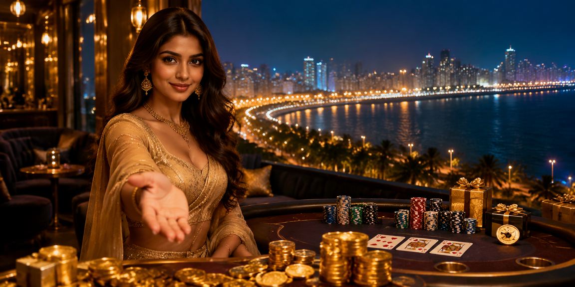 Rummy card game with Mumbai Marine Drive backdrop